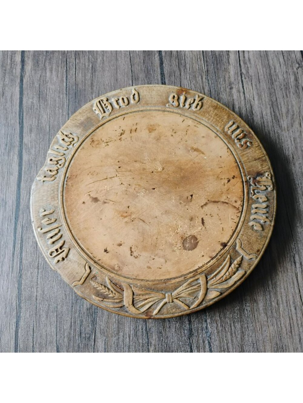 Antique German Wooden Bread Board Give Us Our Daily Bread Hand Carved Folk Art